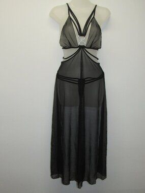 NEW G World Intimates Strappy Thong Teddy Sheer Mesh Overlay Front Rhinestone OS